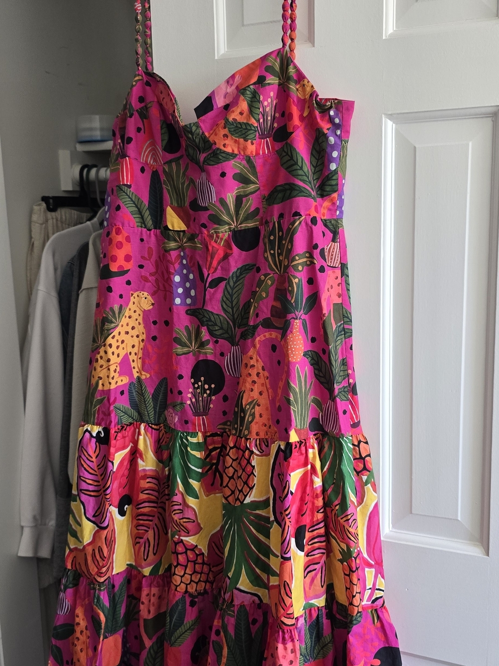 FARM Rio Hot Pink Tropical Tiered Maxi Dress with Yellow Accents - Picture 7 of 7